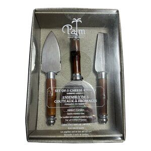 Palm Restaurant Cheese Knife Set – 3 Stainless Steel Knives with Bamboo Handles